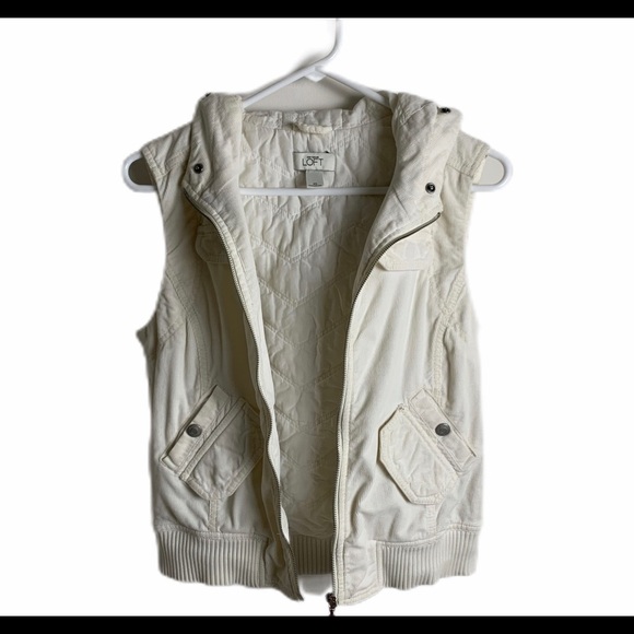 LOFT corduroy zip up hooded vest ivory XS - Picture 1 of 8
